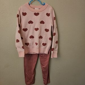 Just Lizzy Pink Heart Sweater with Pink Heart Striped Leggings